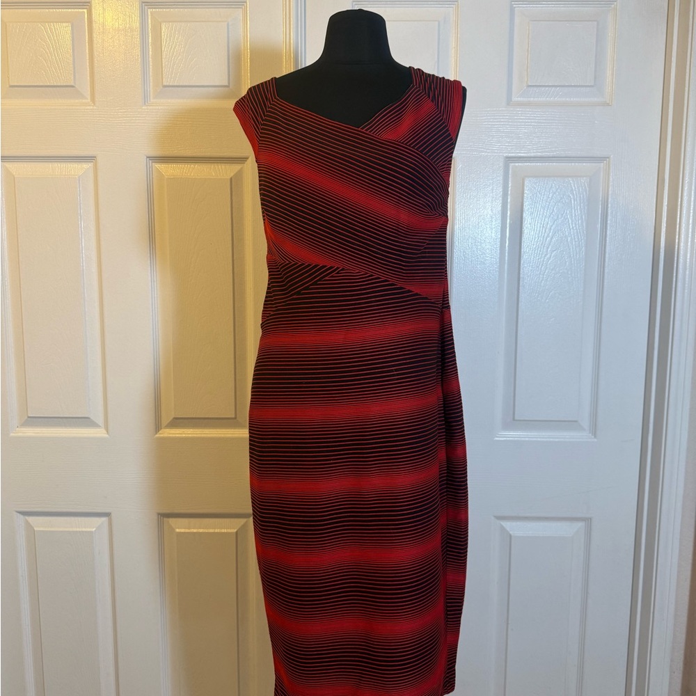 Elegant Red and Black Striped Dress